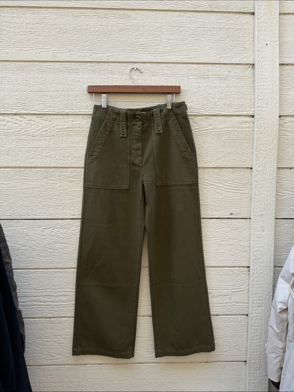 Sezane Olive Green Wide-Leg Utility Pants